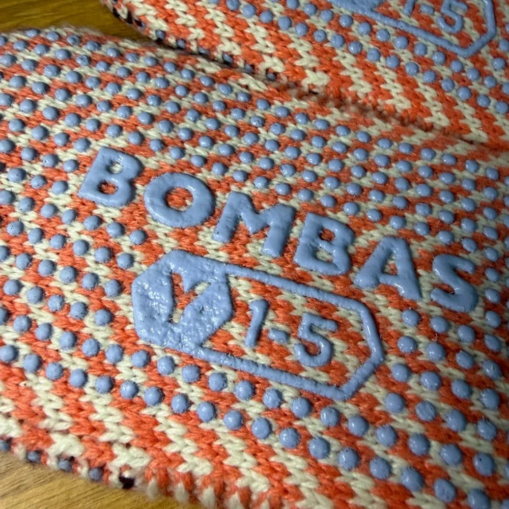 Bombas Kids Gripper Slippers Coral Blue Knit Non-Slip House Shoes Size Y 1-5